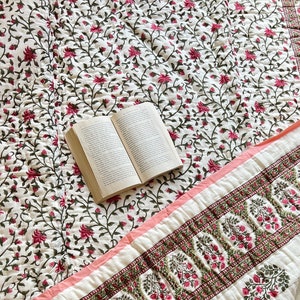 HandBlock Print Handmade Queen floral Cotton Quilted Quilt Cotton Blanket Handmade Bedspread Hand Block Print, 100% Cotton  Blanket Throw