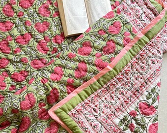 Indian Reversible Quilts/Jaipuri Razai/Soft Quilt/Hand Block Print Quilt /Jaipuri Famous Quilt/Queen Quilt/Cotton Quilt/Vintage Kantha Quilt