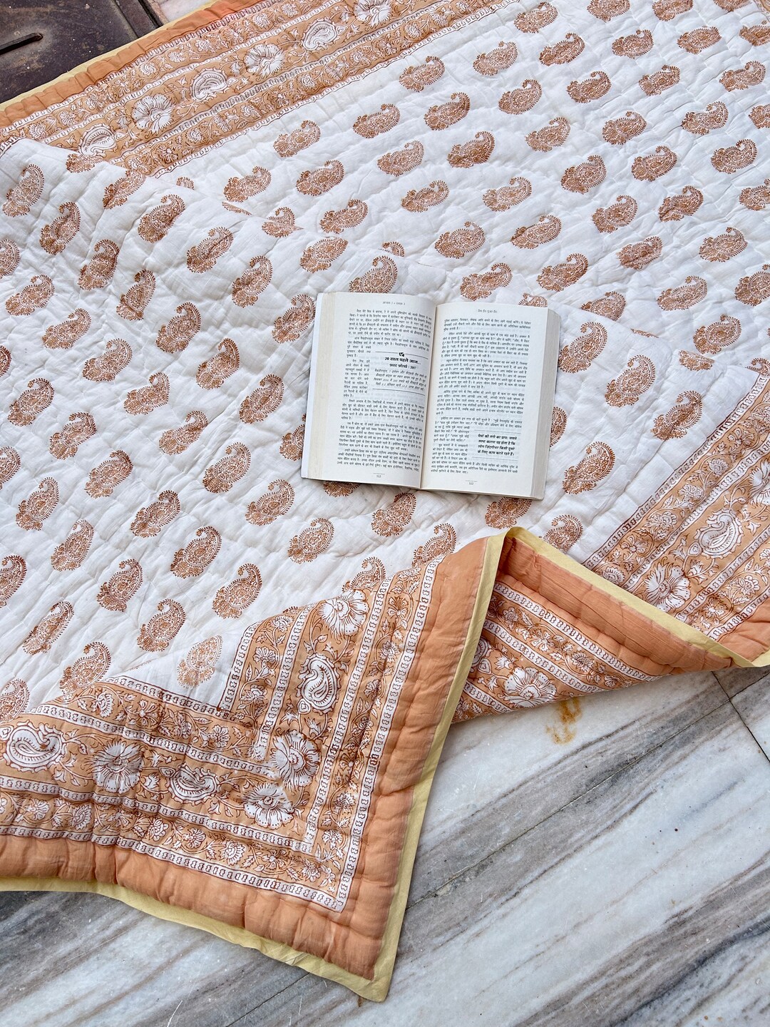 Hand Block Print Quilt Floral Light Base, Soft Quality Quilt, Ultra