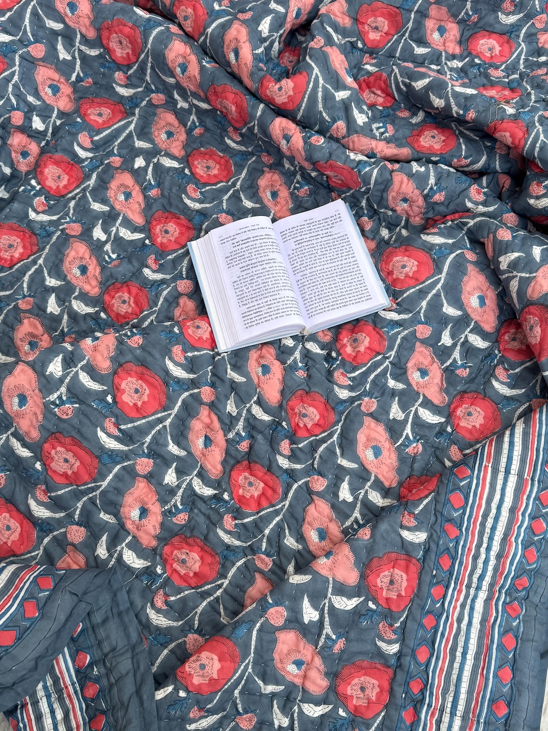 Red Razai Handblock Printed Cotton Quilt: Red Floral Indian Razai Comforter - Etsy