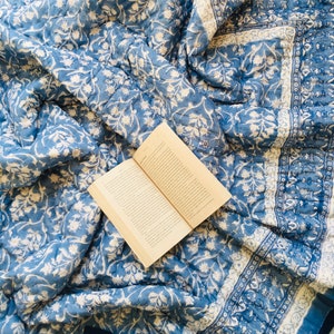 Indian Reversible Quilts, Jaipuri Razai, Soft Quilt, Hand Block Print Quilt, Jaipuri Famous Quilt, Queen Quilt, Cotton Quilt, Kantha Quilt