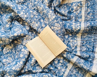 Handblockdruck Baumwollquilt: Reversible Jaipuri Maze