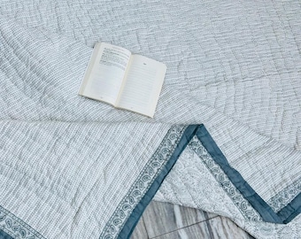 Handblockdruck Baumwollquilt: Reversible Jaipuri Maze