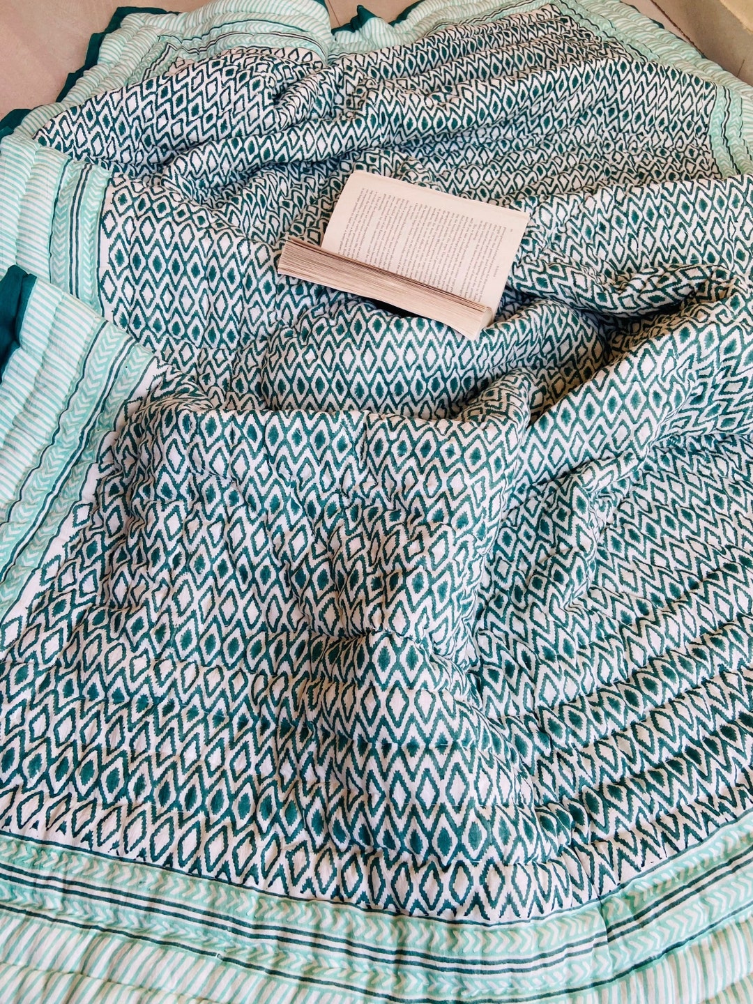 Indian Reversible Green Twin Quilts/jaipuri Razai/christmas Etsy