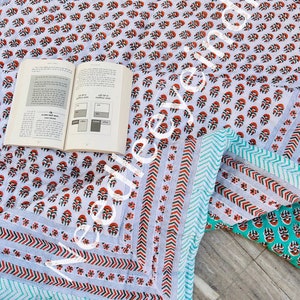 Indian Reversible Quilt/ Hand Block Printed Queen Soft Quilt/Jaipuri Famous Quilt/Quilt/Cotton Quilted Throw Blanket Cover for Couch and Bed