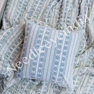 Powder Block Print Cotton Indian Pillow Cover, Modern Soft Reversible Natural Cushion Cover, Boho Sofa Couch Pillow Cover, Gifts