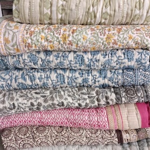 Handmade Cotton Quilt: Ethnic Indian Block Print Reversible Throw