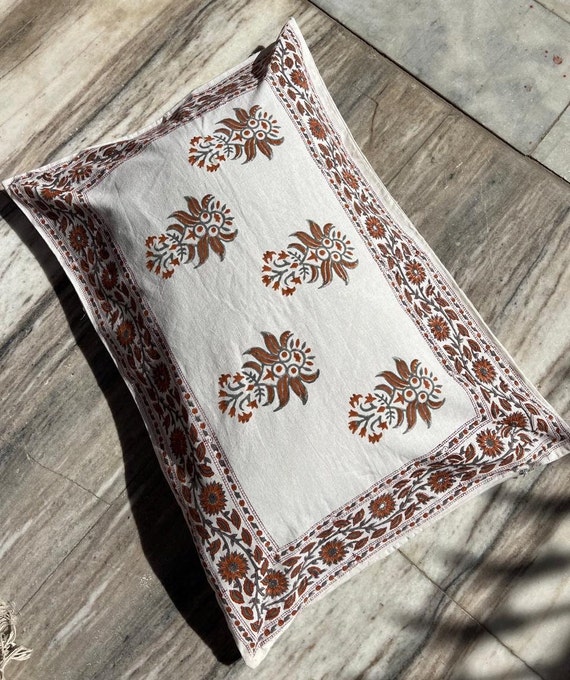 Hand Block Printed Cushion Cover: Reversible Indian Pillow, 24x24