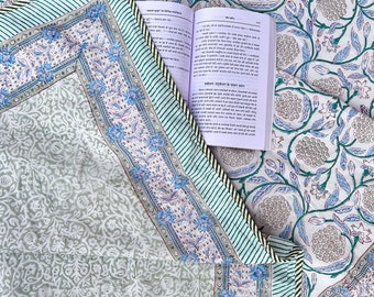 Edredón Dohar de algodón con estampado de bloques: colcha bohemia con estampado floral