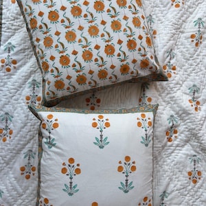 Hand Block Cushion Covers/ Floral Pillow Case Decorative/ Textured Natural Cushions/ Decorative Pillow Covers Vintage/ Pillow Cases Bohemian
