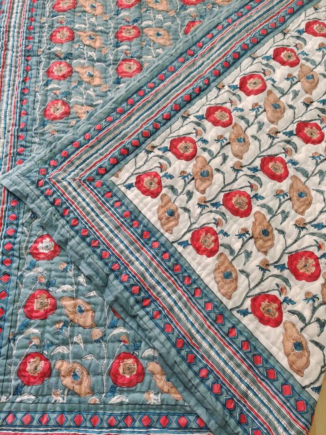 Indian Reversible Quilts/jaipuri Razai/soft Quilt/hand Block Etsy