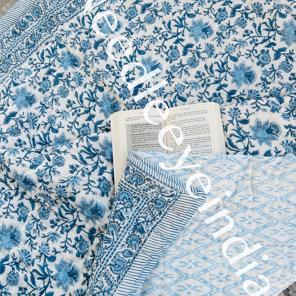 Indian Block Print Handmade Quilt, Floral Printed Cotton Quilt, Cotton Blanket, Handmade Bedspread, Housewarming Gift, Cotton Blanket Throw - Etsy