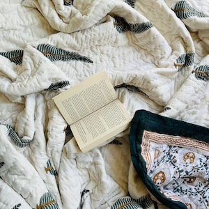 Cotton Quilt, King Size Bedding, Jaipuri Block Print Throw, Reversible Home Decor, Housewarming Gift Idea, Floral Printed Cotton Quilt