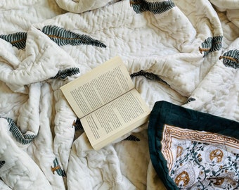 King Size Cotton Quilt: Jaipuri Block Print Reversible Bedding