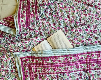 Indische Wendedecke/Jaipuri Zarta/Soft Quilt/Hand Block Print Quilt/Jaipuri berühmte Quilt/Queen size Quilt/Blumen Quilt/Quilts/indisch