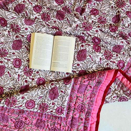 Jaipuri Floral Print Quilt Handmade Block Print Cotton Quilt Etsy