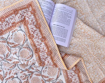 King Indian Cotton Dohar: Reversible Floral Block Print Summer Bedspread
