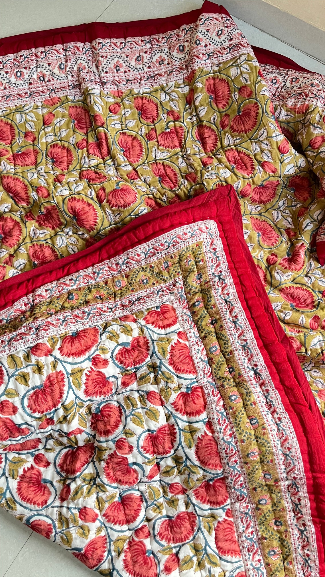 Indian Reversible Quilt Soft Cotton Quilt Hand Block Print Etsy