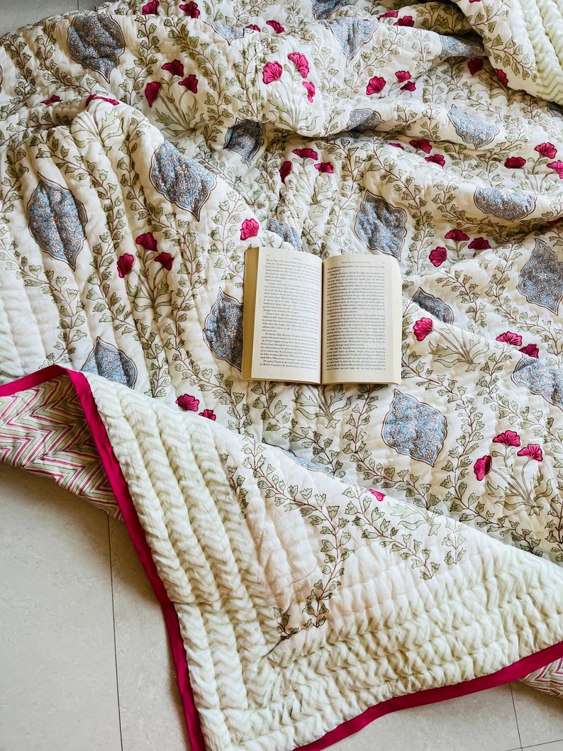 Indian Reversible Pink Queen Quilts Quilt/jaipuri Razai Etsy