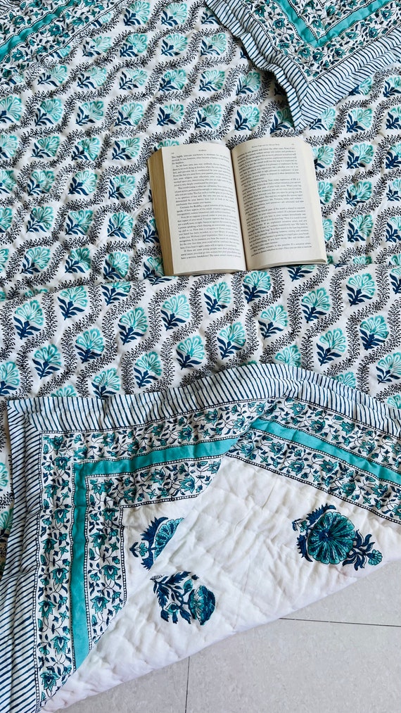 Handmade Queen Floral Quilted Blanket in 100 Cotton. Beautiful Hand Block Print Bedspread Perfect for Adding Charm to Your Space.halloween Etsy Canada