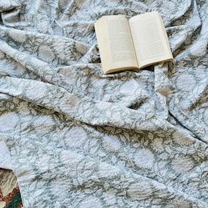 Handmade Kantha Quilt: Grey Block Print Cotton Bedcover