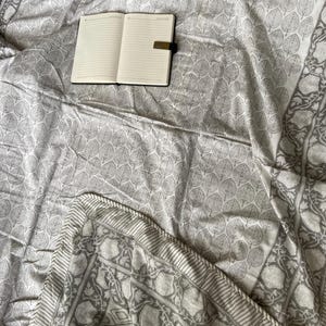 Summer AC Cotton Dohar Quilt, Grey Lightweight Throw Blanket, Block Printed Dohar Bedding