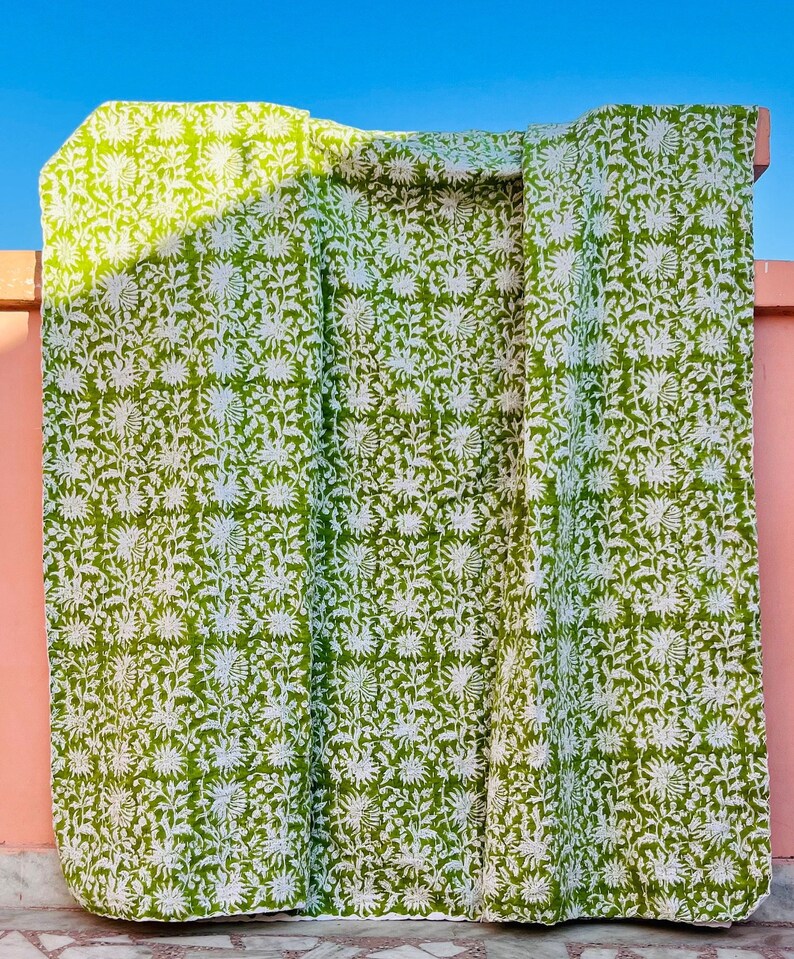 Indian Kantha Quilt Handmade Kantha Bedcover Throw Cotton Etsy