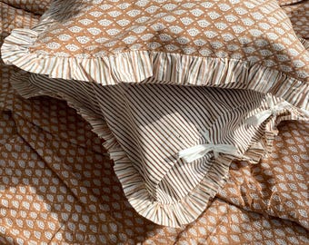 Ruffled Oak Brown Cotton Pillow Cover, 18x18" inch Sofa Cushioncase, Decorative Sofa Cushion Covers