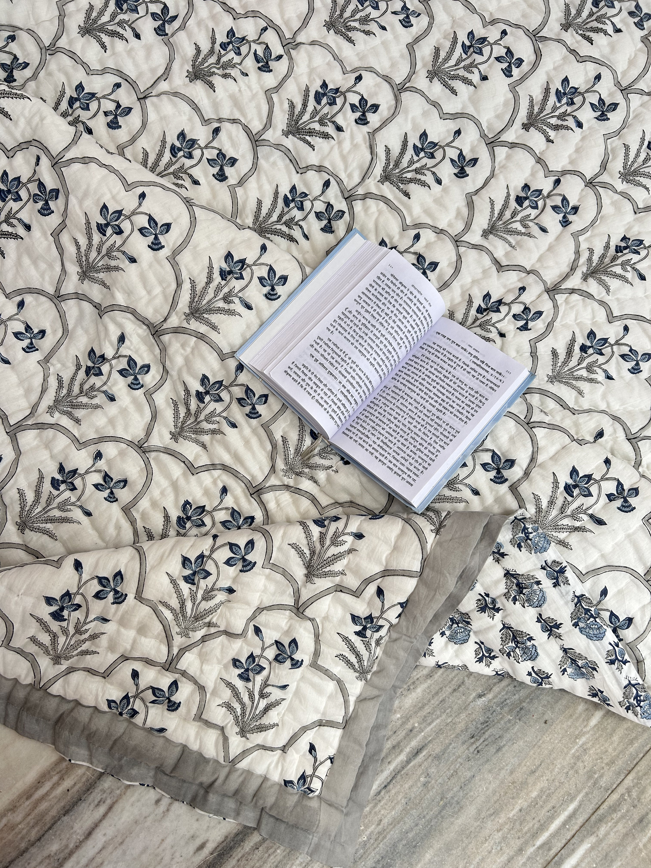 Handmade Cotton Quilt, Block Print Quilt, Reversible Queen Quilt, Hand Stitched Quilt, Bedding Bedspread, Indian Quilt, Floral Quilt, Gifts