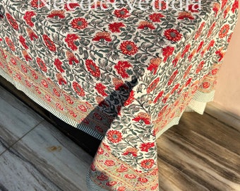 Tovaglia con stampa floreale multicolore: biancheria da tavola in cotone fatta a mano