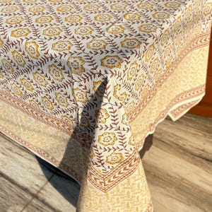 Indian Block Print Tablecloth, Floral Design Table Cloth, Handmade Cotton Tablecloth, Dinning Tablecloth, Rectangle Tablecloth, Gift for Mom