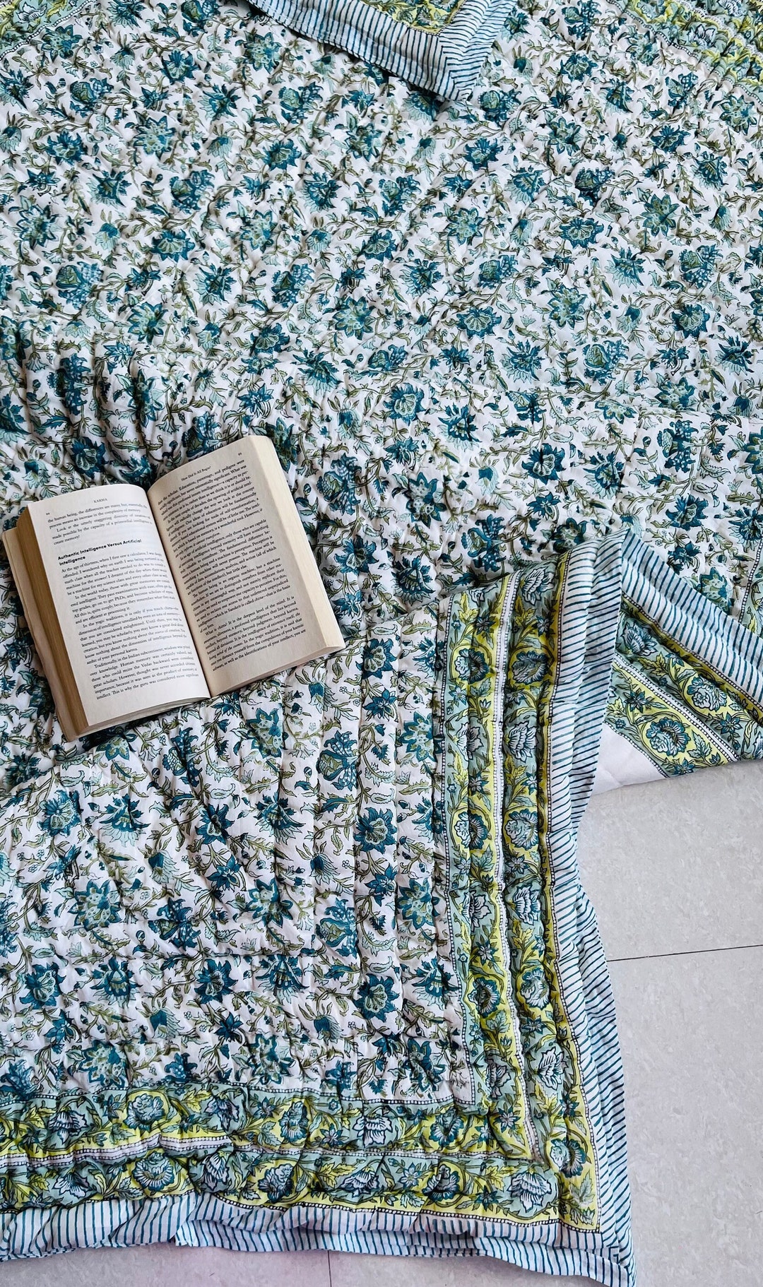 Handmade Rajai Handmade Blockprint Cotton Quilt: Reversible Floral Jaipur Rajai - Etsy