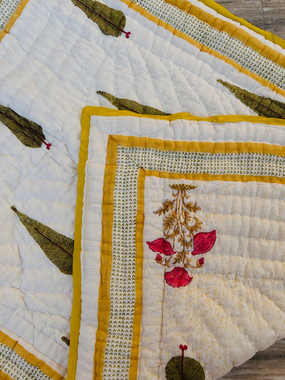 Indian Jaipuri Block Print Baby Quilt, Printed Reversible Razai, Cotton