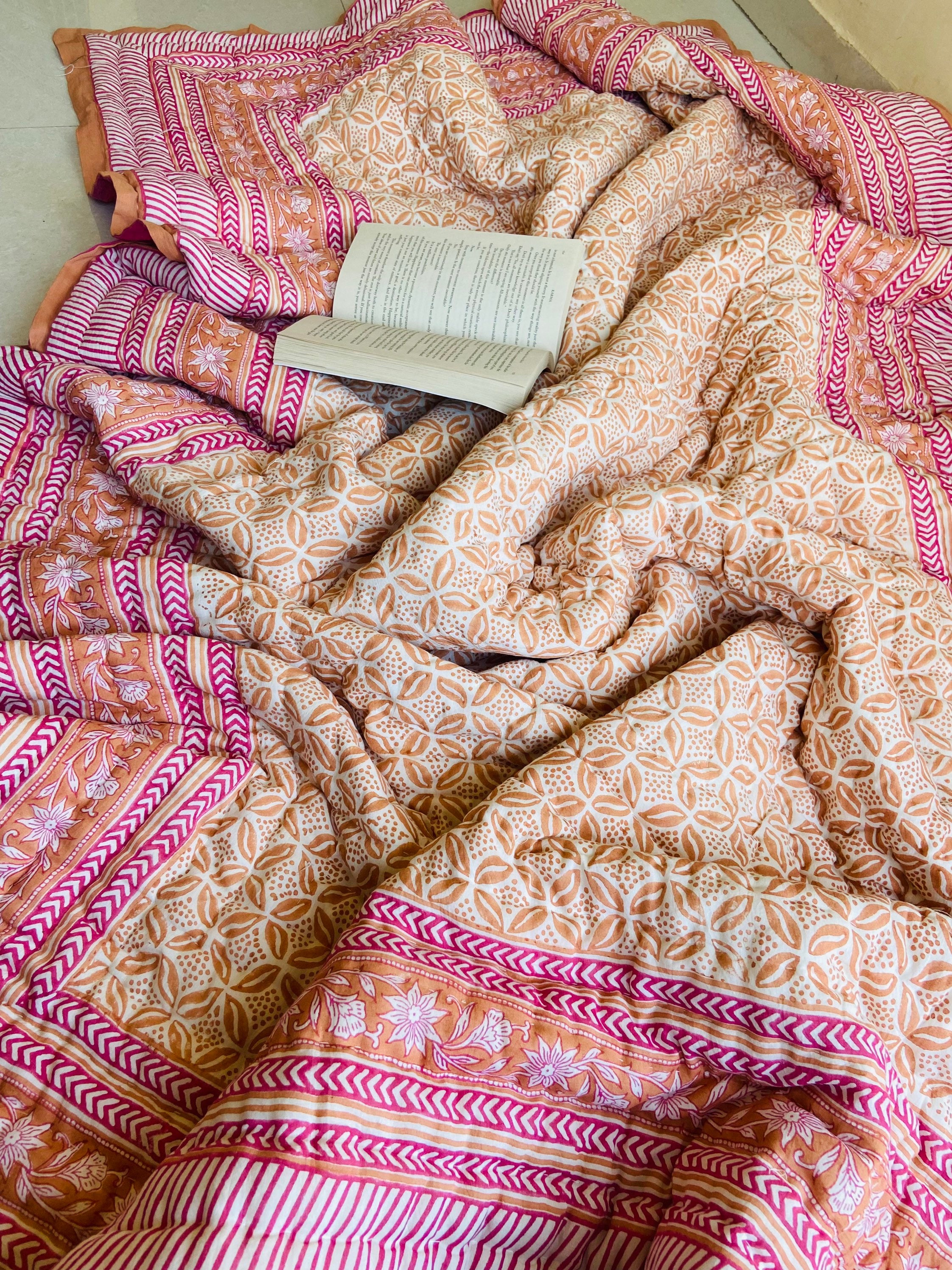 Indian Reversible Quilts/Jaipuri Razai/Soft Quilt/Hand Block Print Quilt /Jaipuri Famous Quilt/Queen Quilt/Cotton Quilt/Jaipuri Razai Quilt