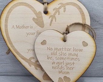 Wooden Heart Plaques Mothers Day | Personalised Hanging Heart