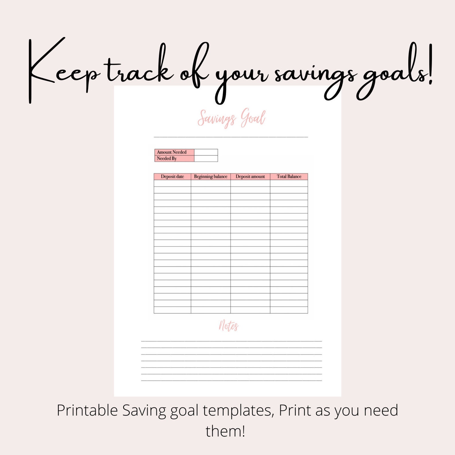 Savings goal Chart Printable PDF - Etsy España