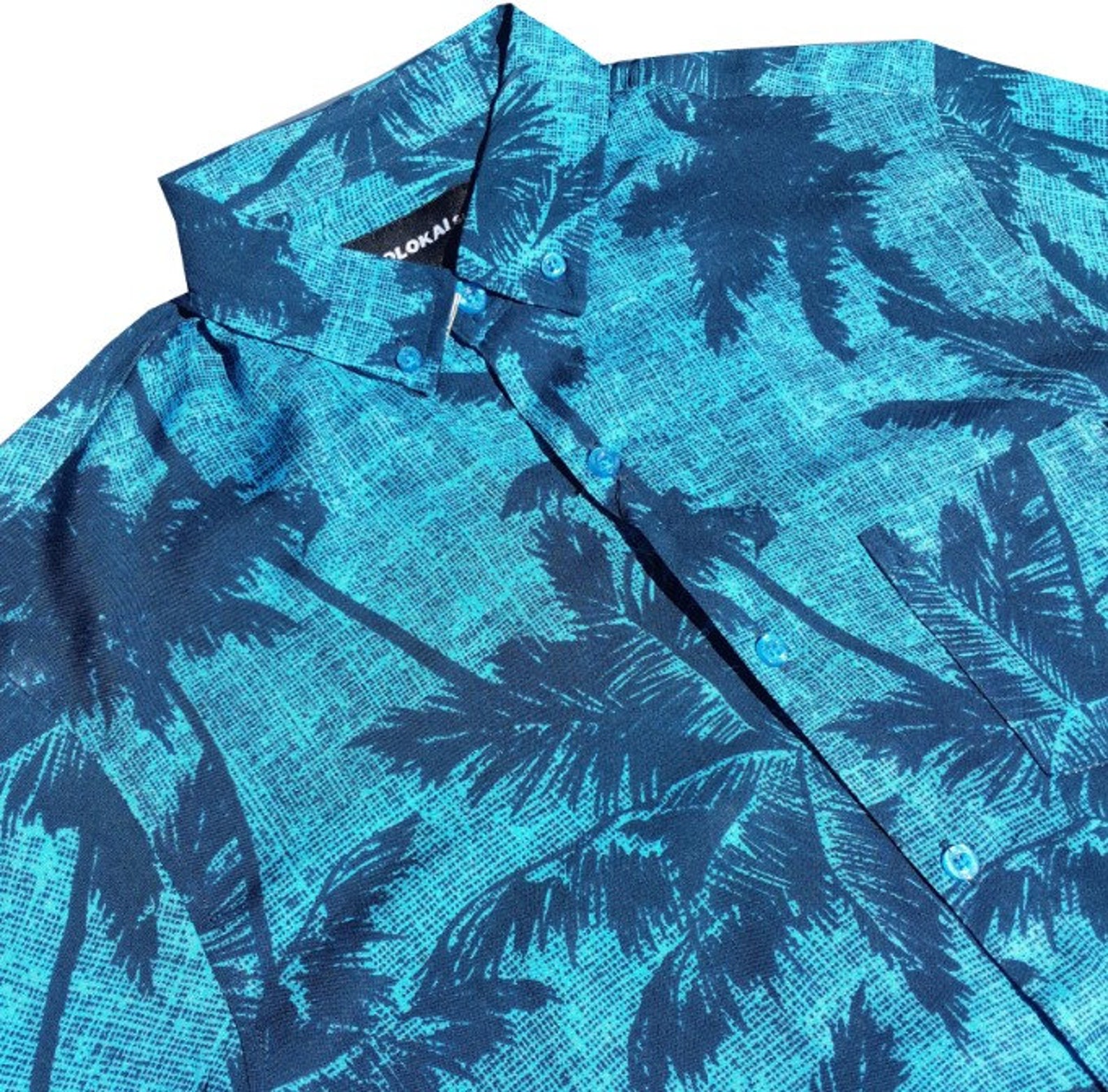 Molokai Electric Blue Palms Button Down Shirt - Etsy