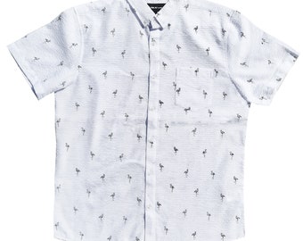 Molokai Seersucker White Flamingo Button Down Shirt