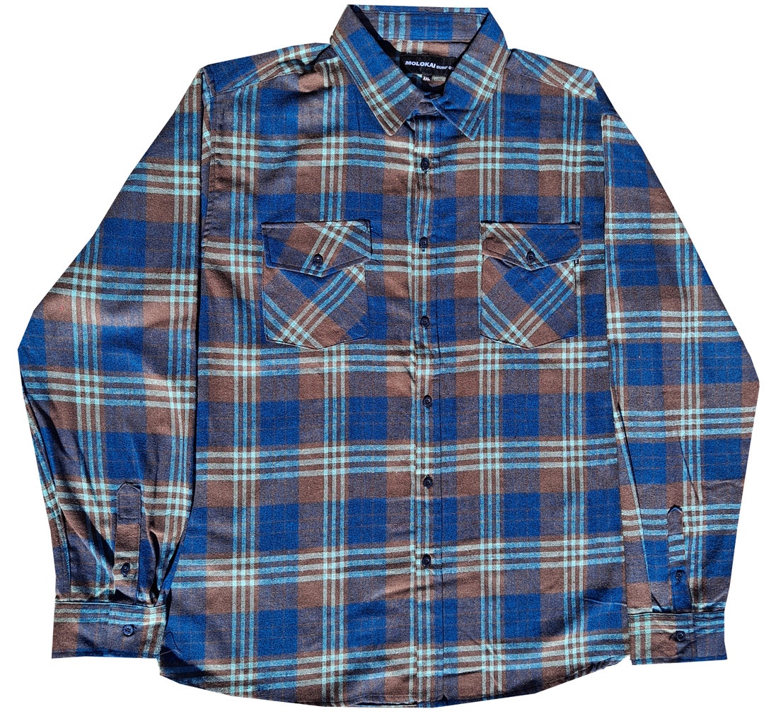 Molokai Surf Mint Brown and Navy Plaid Flannel - Etsy