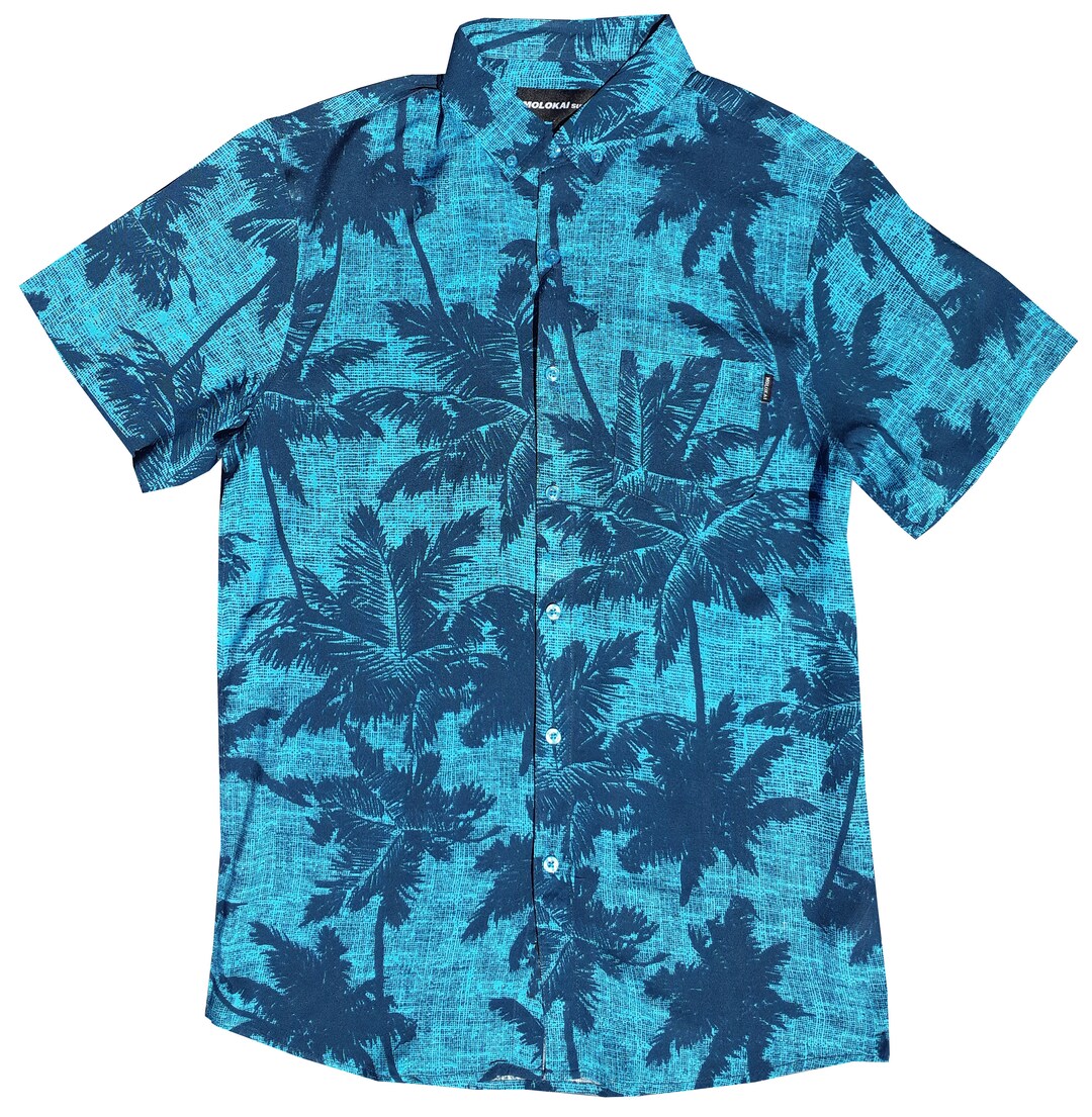 Molokai Electric Blue Palms Button Down Shirt - Etsy