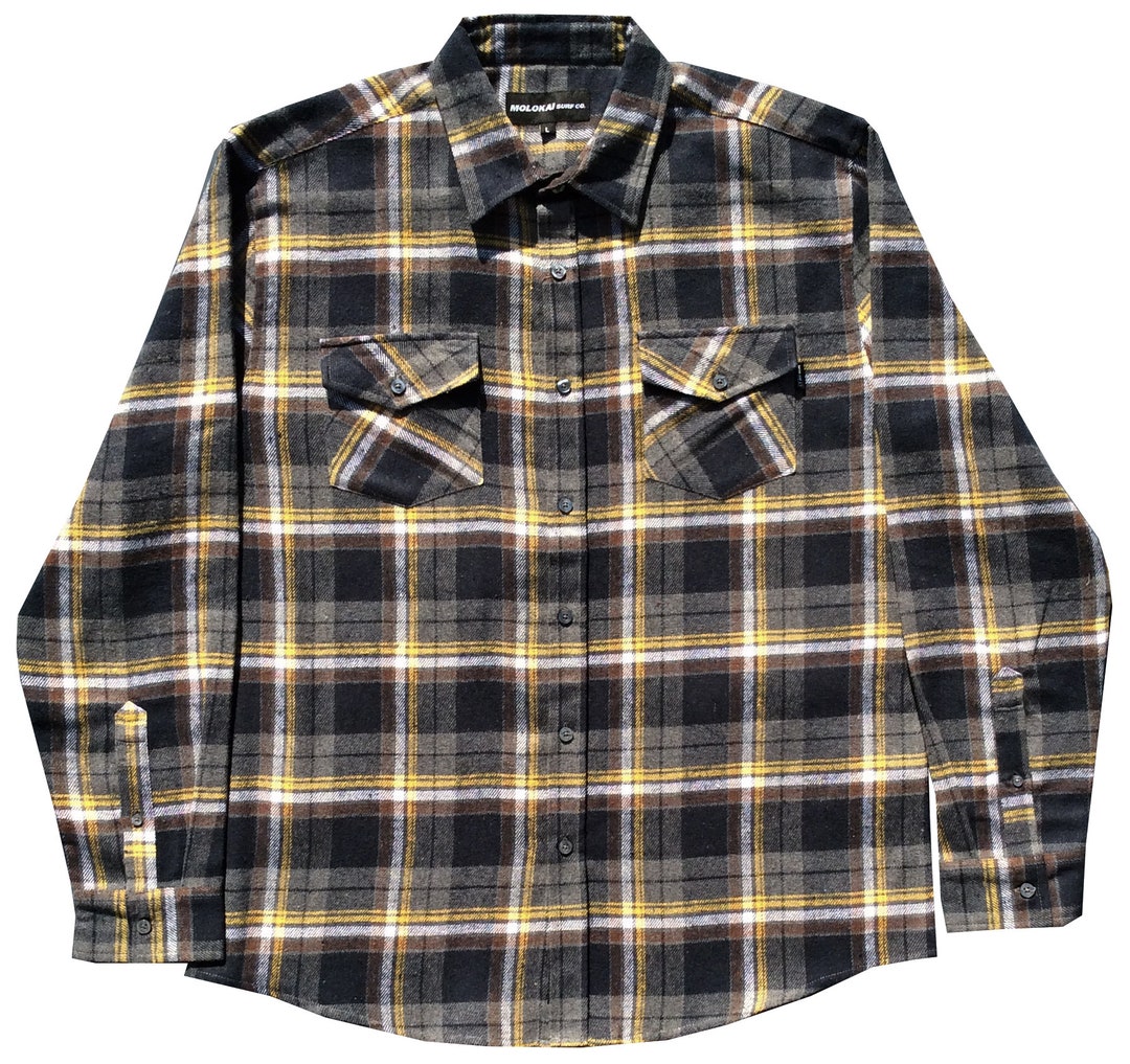 Molokai Surf Black and Yellow Flannel - Etsy