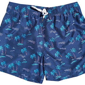 Molokai Navy Palm Tree Swim Trunks