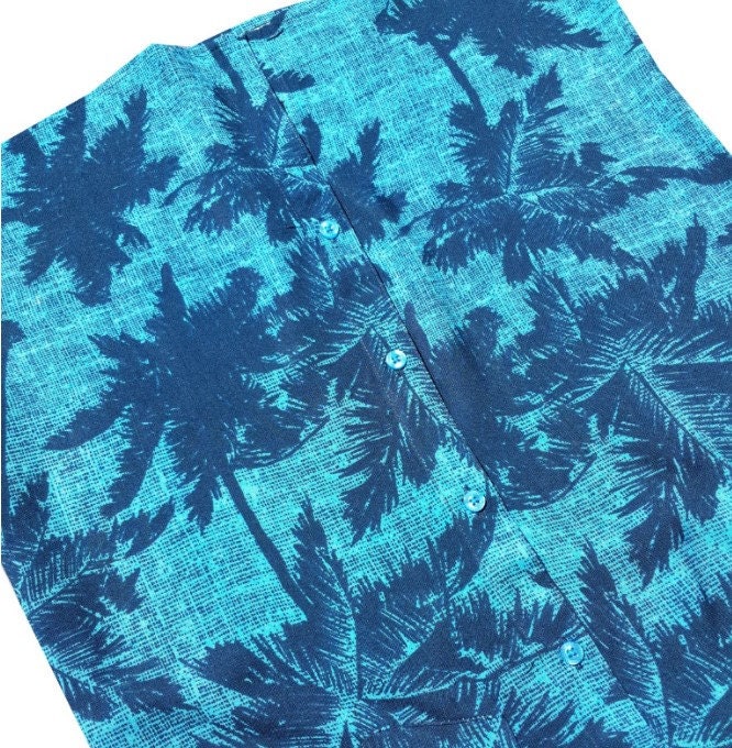 Molokai Electric Blue Palms Button Down Shirt - Etsy