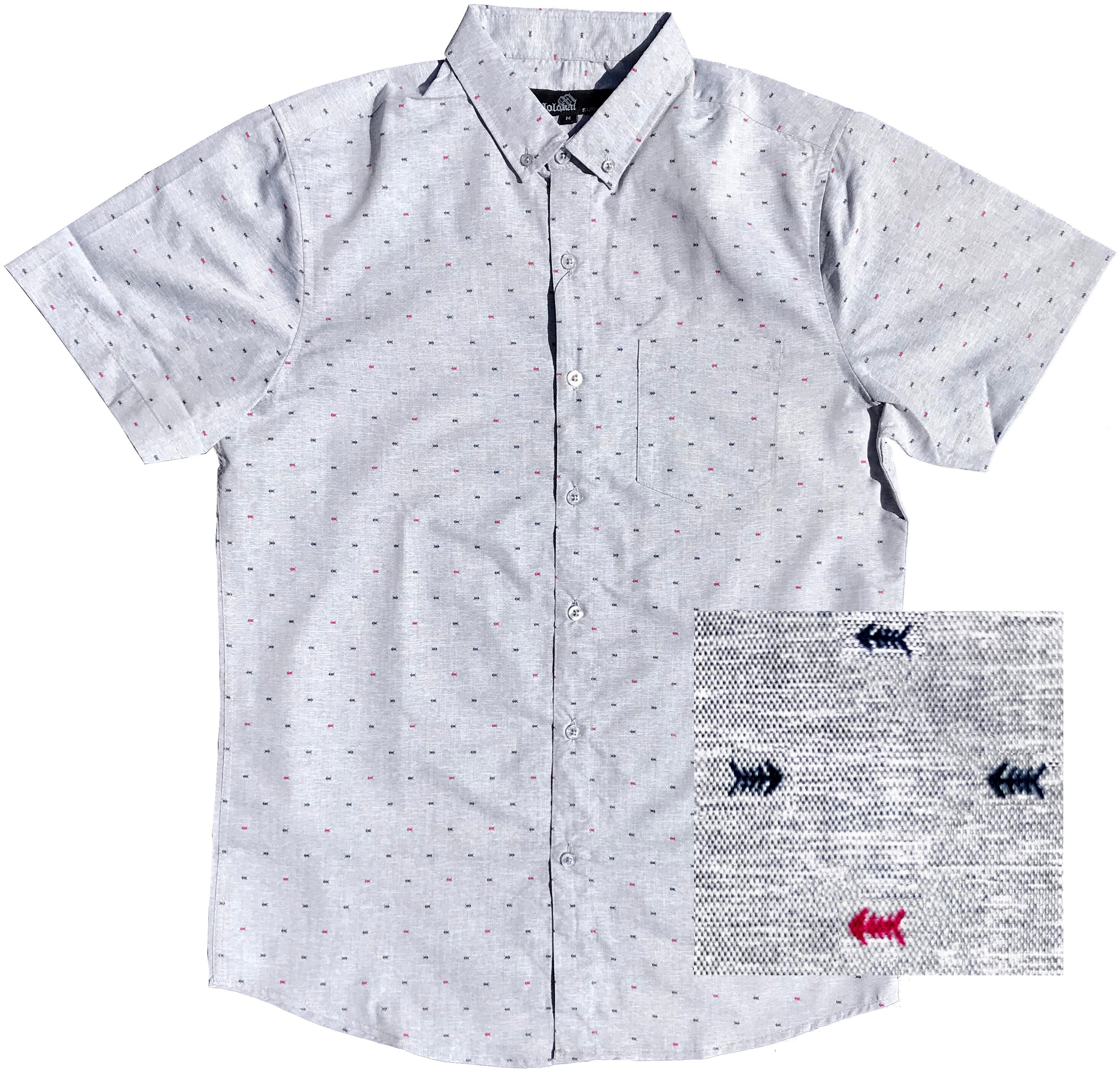 Molokai Fishbones Grey Button Down Boys Shirt