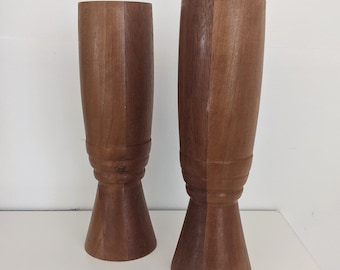 MCM CARVED WOODEN Vintage Candlesticks, Oversized Candle Holders, Mid Century Decor