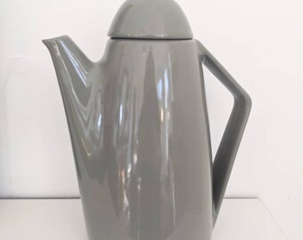 VINTAGE MCM GRAY Glazed Ceramic Tea Coffee Pot, Signed Pottery, Mod Kitchen Decor, Flower Vase, Water Pitcher