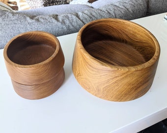 MCM TEAK SALAD Bowl Set of 3, Natural Wood Bowls, Mid-Century Mod Kitchen Dining, Made in Thailand by Dolphin