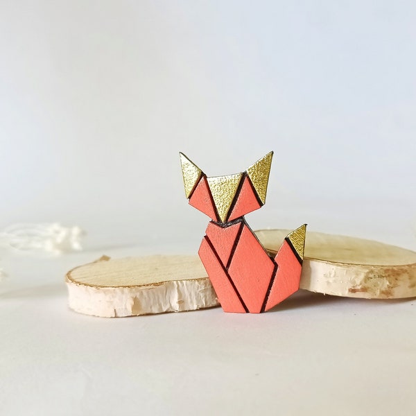 Broche "Alfred" en cuir véritable, origami Renard