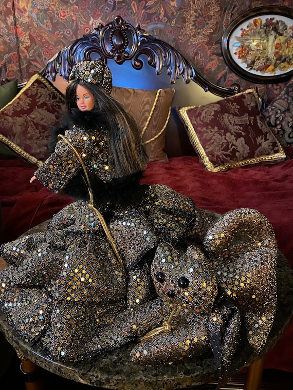 sequin dress doll Beautiful Doll Gold Sequin Dress and Stuffed Cat