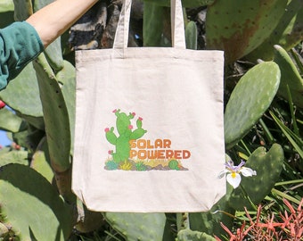 Cactus Eco Print Reusable Organic Cotton Tote Bag -- Solar Powered Blooming Succulent Print